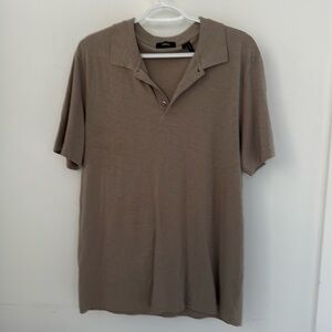 Theory Men’s 100% Cotton Polo Shirt, size large, mushroom brown